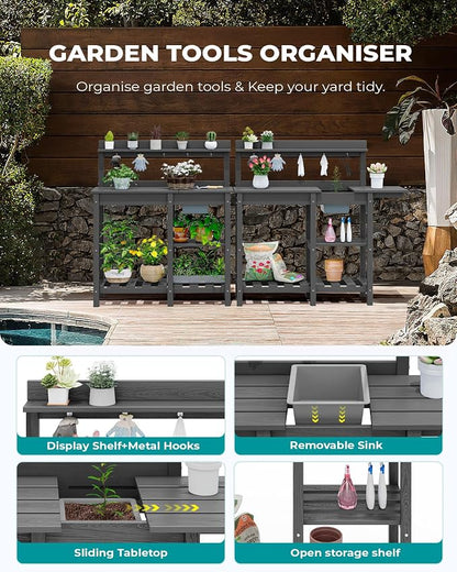 SERWALL Outdoor Potting Bench 2-Piece Set, Rot-Resistant HDPE Potting Table - Image 5