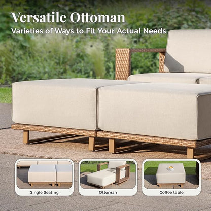 MIXPATIO 4 Pcs Outdoor Patio Furniture Set, 2 Rattan Single Sofa, 2 Ottomans - Image 5