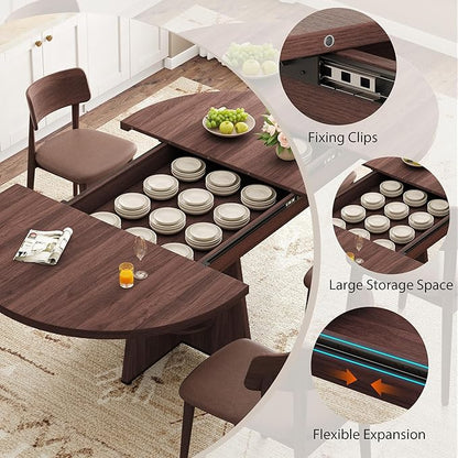 Extendable Dining Table, Round Kitchen Dining Room Dinner Table - Image 4