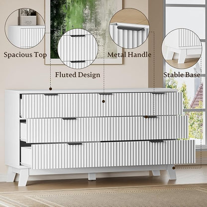 BORNOON 57" Long Dresser for Bedroom, 7-Drawer Fluted Chest, Wide Wood Storage - Image 5