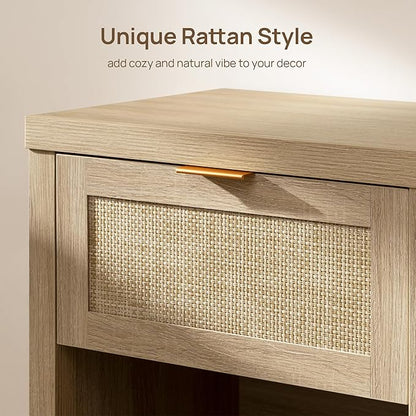 SICOTAS Rattan Night Stands, Farmhouse Nightstand Boho End Side Table Bedside - Image 4