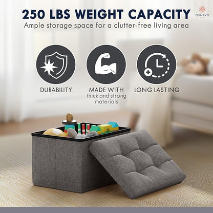 Ornavo Home Small Storage Ottoman, Foldable Collapsible Rectangle Linen Ottoman - Image 7
