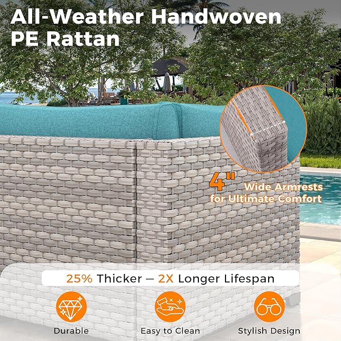 6-Seat Modern Outdoor Wicker Rattan Patio Furniture Set - Image 4
