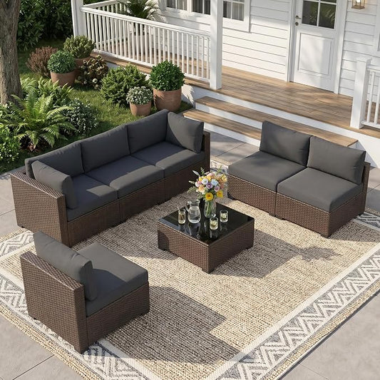 LOUVIXA 7 Piece Outdoor Patio Furniture Set, Outdoor Sectional Sofa, Wicker by LOUVIXA