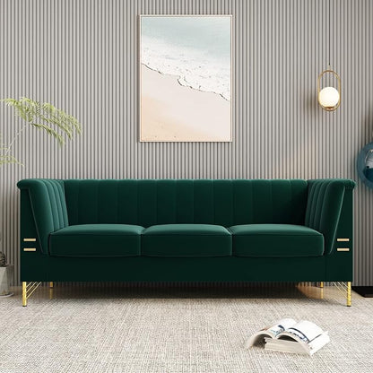 83.46" W Green Velvet Sofa Couch - Image 8