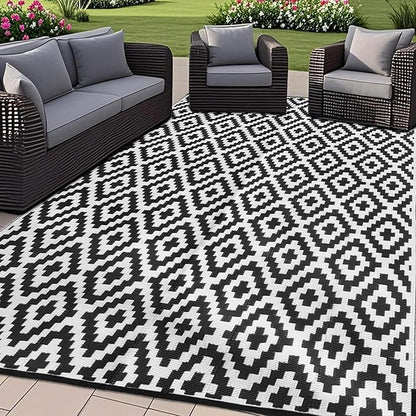 SAND MINE Waterproof Outdoor Rug 8x10 ft, Plastic Reversible Rug, Modern Area by SANDMIND
