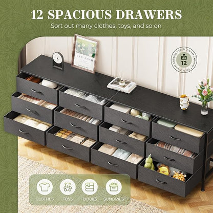 Huuger 70 Inch Black Dresser for Bedroom, TV Stand for 65, 80 Inch TV, 12 - Image 4