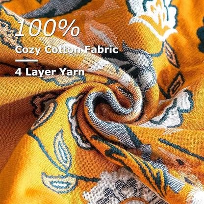 LUTBM Boho Throw Blanket for Bed 100% Cotton Soft Lightweight Quilt Floral - Image 6