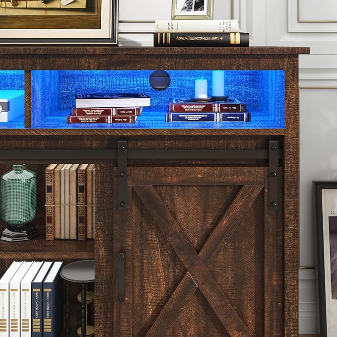 LED Farmhouse TV Stand for 80/75 inch TVs, Rustic Entertainment Center Cabinet - Image 5
