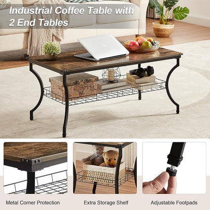 VECELO 3 Pieces Living Room Table Sets, Coffee and End Tables - Image 3
