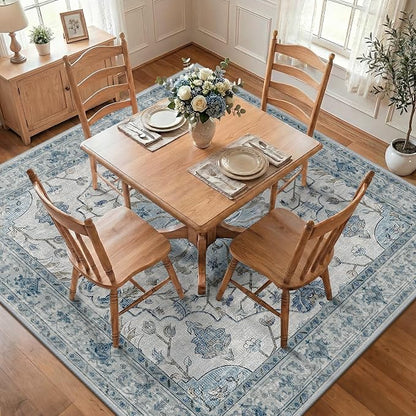 RELEANY Area Rugs Square 8ft Washable Non-Slip, Floral Vintage Distress Print - Image 2
