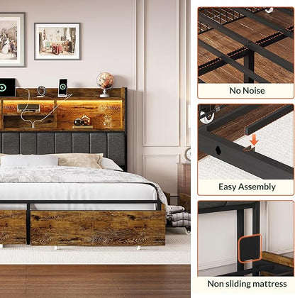LARMACE Queen Bed Frame with 6 Storage Drawers, Bed Frame Queen Size with Linen - Image 7