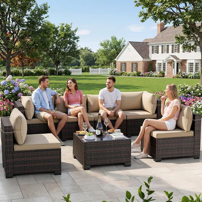 CHABATREE 7pcs Outdoor Patio Furniture Sets, Rattan Conversation Sectional Set - Image 7