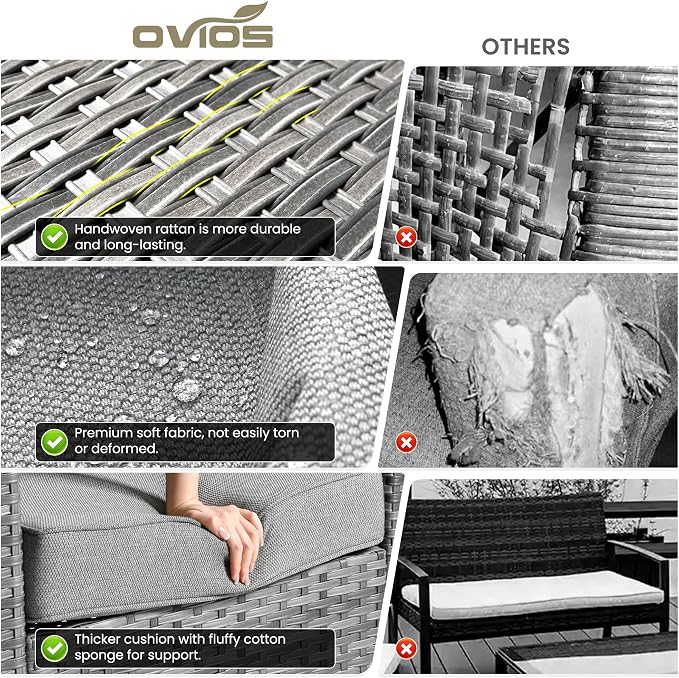 ovios 8 Pieces Patio Furniture Set, Outdoor Wicker Sofa Couch - Image 9