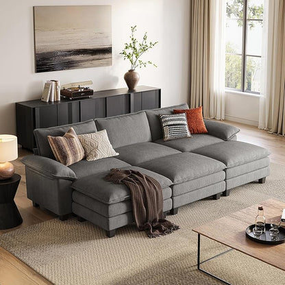 LINSY HOME 123" Modular Sectional Sofa, 3-Seat Corduroy Modern Cloud Couch by LINSYHOME