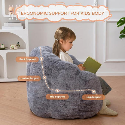 MAXYOYO Kids Bean Bag Chair, Floral Shaped Bean Bag Sofa, Plush Faux Fur - Image 4