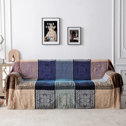 Boho Chair Cover Colorful Chenille Tassels Hippie Throw Blanket - Image 8