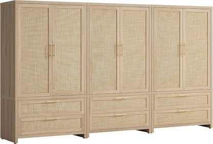 SICOTAS Armoire Wardrobe Closet, Larger Rattan Armoires Wardrobe Cabinet by SICOTAS