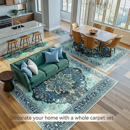 RELEANY Area Rugs 10'x12' Washable Non-Slip, Floral Vintage Distress Print - Image 4