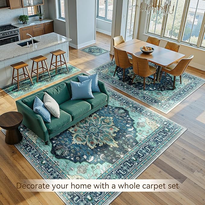RELEANY Area Rugs 10'x14' Washable Non-Slip, Floral Vintage Distress Print - Image 4
