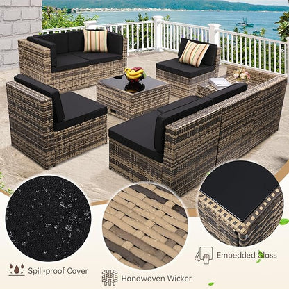 KROFEM 8-Piece Patio Furniture Set, Outdoor Wicker Rattan Sectional - Image 5