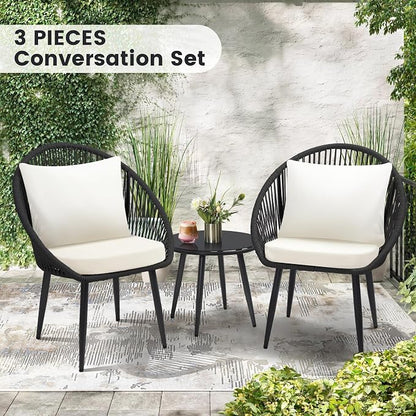 wildformers 3 Pieces Bistro Set, Woven Rope Chair - Image 2