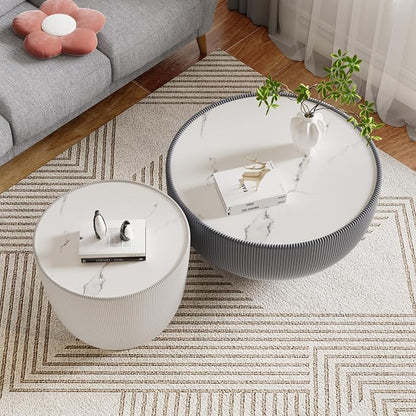 SSLine Bowl-Shape Coffee Table Set of 2 Modern Sintered Stone Top Nesting - Image 4
