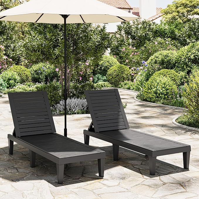 Outdoor Lounge Chairs Set of 2, 5-Position Adjustable Tanning Chairs by NBYSGO
