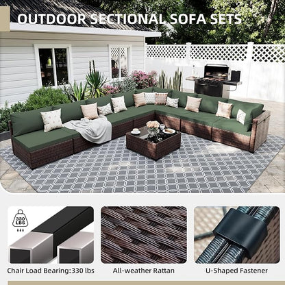 UPHA 9 Pieces Patio Furniture Sets, Wicker Outdoor Sectional Sofa Couch - Image 3