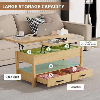 SYESWAY 42'' Lift Top Coffee Table, 4-in-1 Multifunctional Lift Coffee Table - Image 5