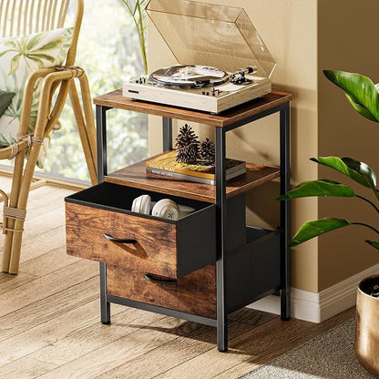 Huuger Night Stand with 2 Drawers, Bed Side Table with Open Shelf, Wooden Top - Image 2
