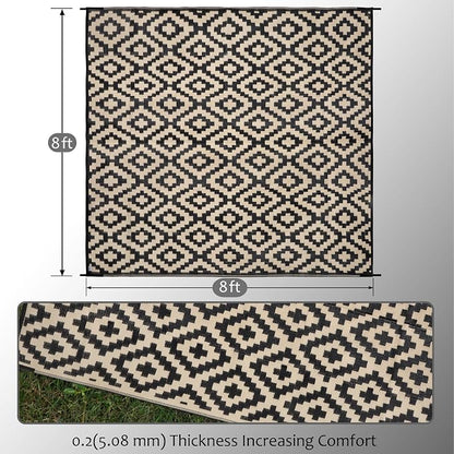 SAND MINE Waterproof Outdoor Rug 8x8 ft, Plastic Reversible Rug, Modern Area Rug - Image 2