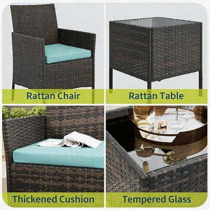 3-Piece Outdoor Furniture Set, PE Rattan Wicker Chairs - Image 6