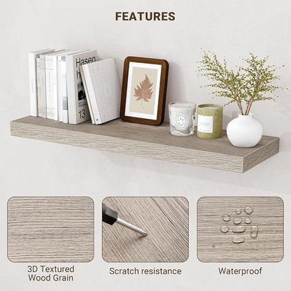Acovy 24 Inch Floating Shelves, 3D Textured Wood Grain, Wooden Shelves - Image 5