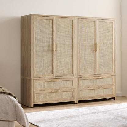 SICOTAS Armoire Wardrobe Closet, Larger Rattan Armoires Wardrobe Cabinet - Image 2