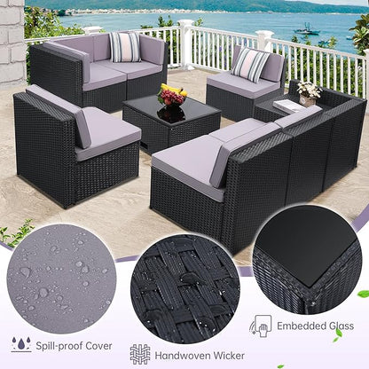 KROFEM 8-Piece Patio Furniture Set, Outdoor Wicker Rattan Sectional - Image 5