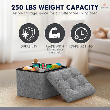 Ornavo Home Small Storage Ottoman, Foldable Collapsible Rectangle Linen Ottoman - Image 7