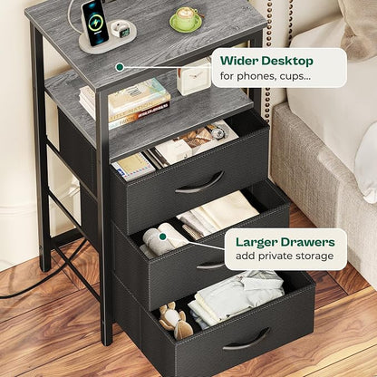 Huuger Night Stand with Charger Station and LED Lights, 3 Drawer Nightstand - Image 7