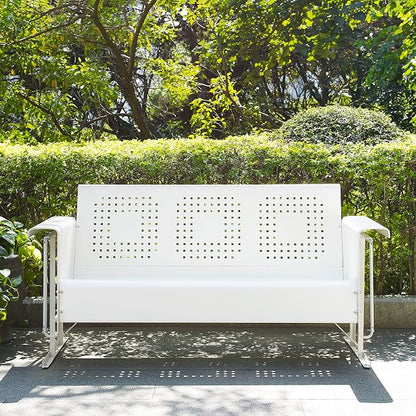 Crosley Furniture Bates Retro Metal Outdoor Sofa Glider, 3-Person Rocking Patio - Image 8