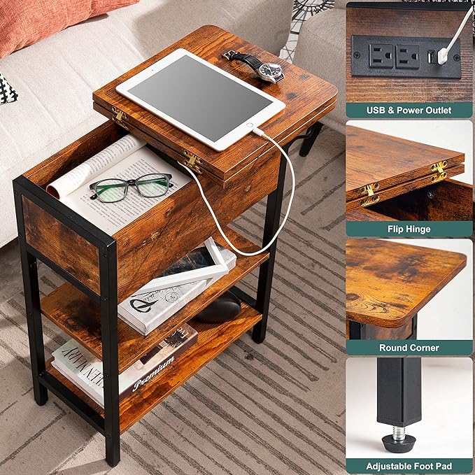 Yoobure End Table with Charging Station, Flip Top Side Table with USB Ports and - Image 4