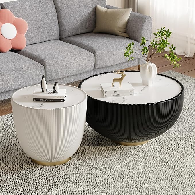 SSLine Bowl-Shape Coffee Table Set of 2 Modern Sintered Stone Top Nesting - Image 6
