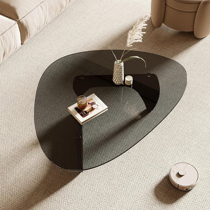 Honyee Morden Coffee Table, 42.5" x 28.5" x 16.1" Triangle Tempered Glass Top - Image 4