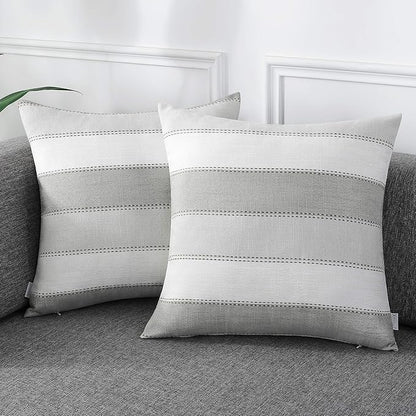 AmHoo Pack of 2 Farmhouse Stripe Check Throw Pillow Covers Set Case Cotton by AmHootextile