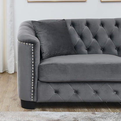 2 Piece Modern Chesterfield Velvet 77" 3-Seater+59" Loveseat Sofa Set, - Image 3