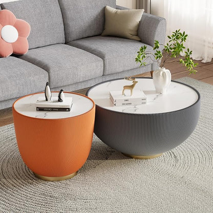 Round Marble Coffee Table Set of 2, 2 Piece White Coffee Table and End Table - Image 3