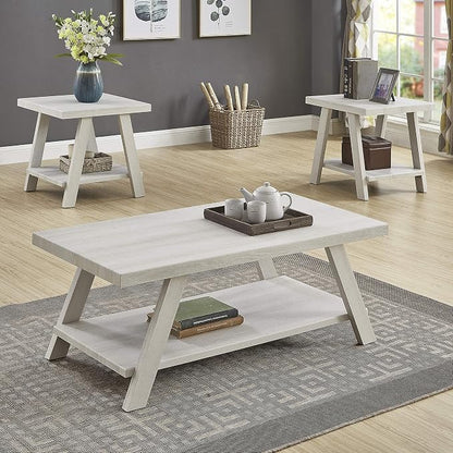 Roundhill Furniture Athens Contemporary 3-Piece Wood Shelf Coffee Table Set - Image 2