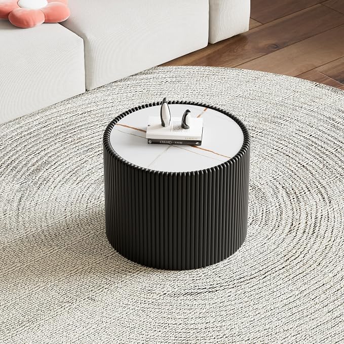 SSLine Round Drum Coffee Table Modern Sintered Stone Top Side End Table in - Image 3