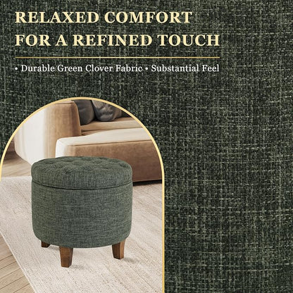 Homepop Home Decor | Upholstered Round Tufted Foot Rest Ottoman | Ottoman - Image 4